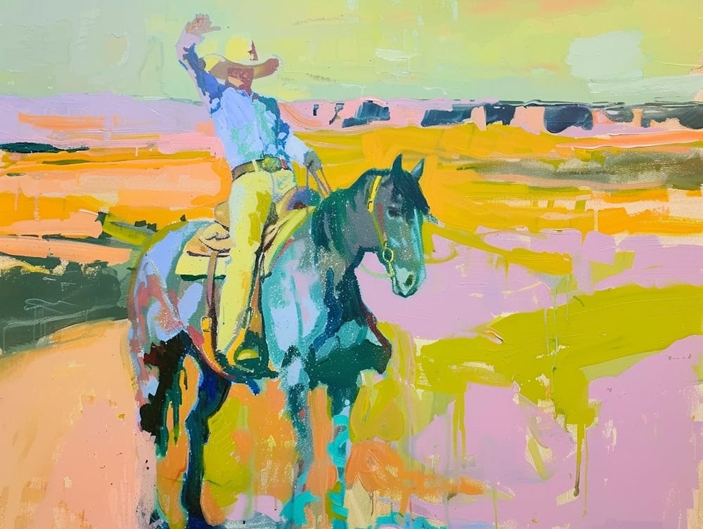 Neon Cowboy In Great Plains 1 Painting