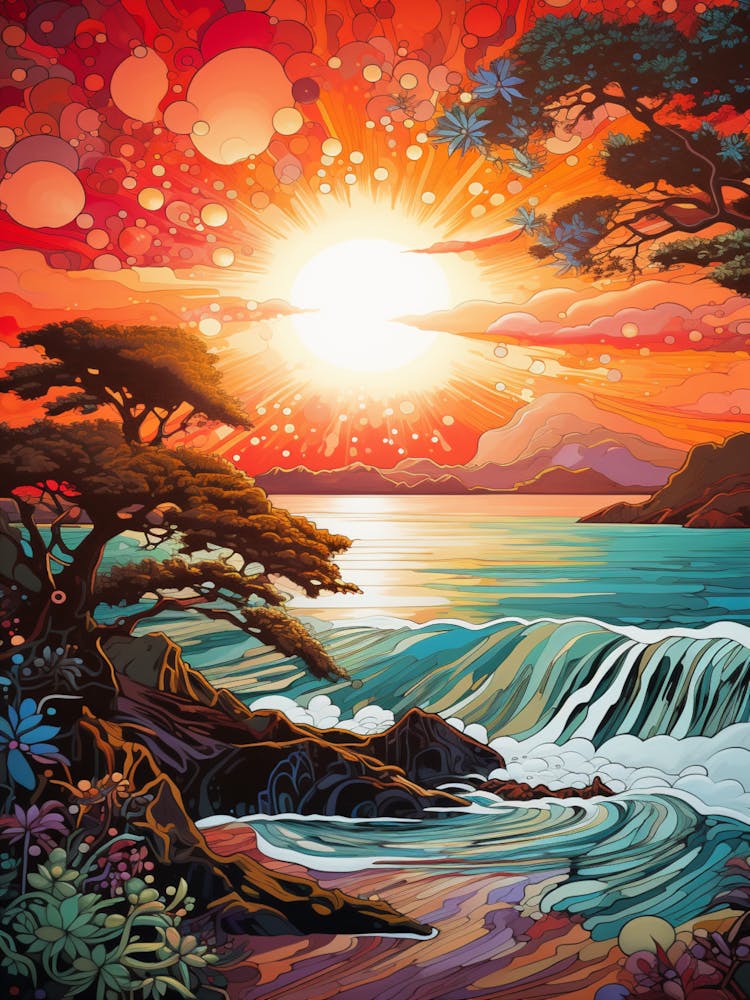 Coral Beach Australia At Sunset, Vibrant Painting 8