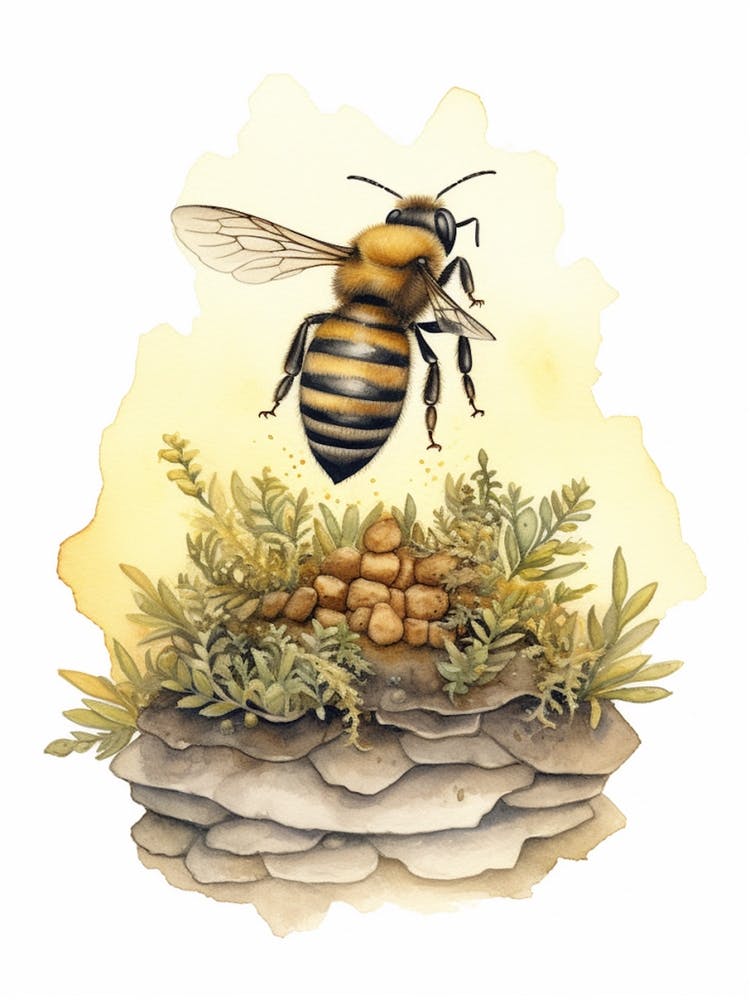 Worker Bee Beehive Watercolour Illustration 3