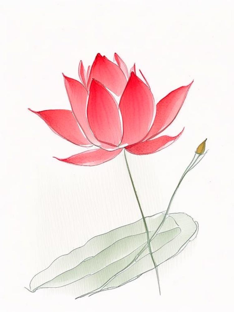 Red Lotus Pencil Illustration 3