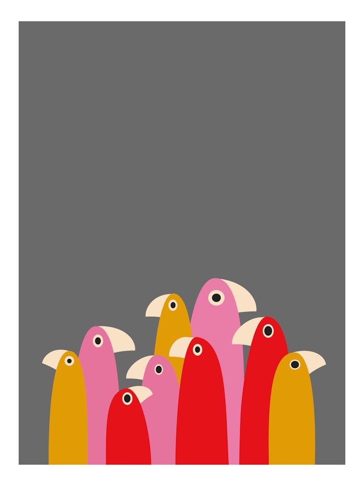 Minimalist Abstract Bird Flock - Pink & Red