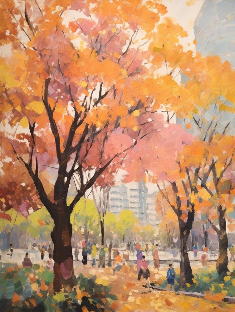 Autumn City Park Painting Victoria Park Hong Kong 2