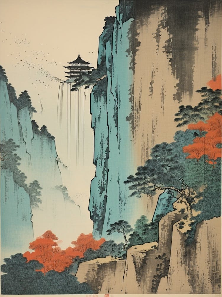 Nachi Falls, Japan Vintage Travel Art 3