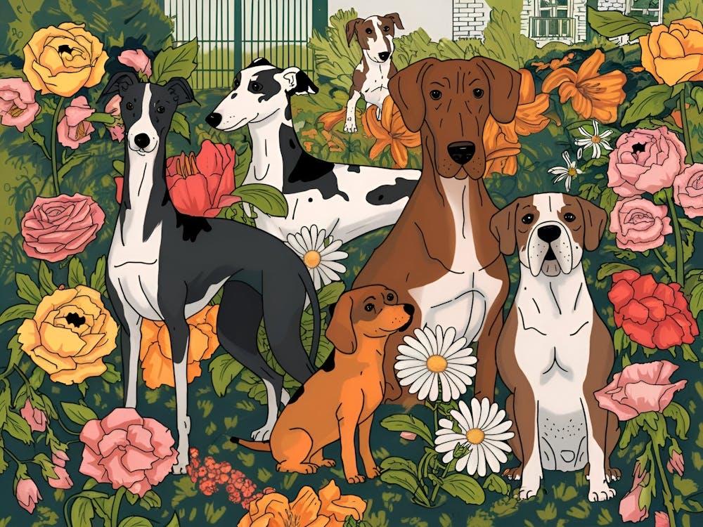 Dogs And Flowers : William Morris Inspired Dogs Collection 1