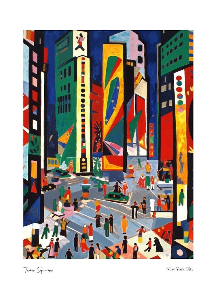 Time Square New York City Matisse Style 4 Watercolour Travel Poster