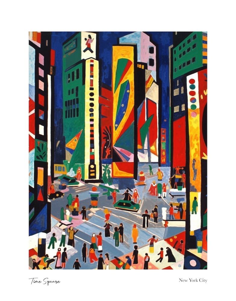 Time Square New York City Matisse Style 4 Watercolour Travel Poster