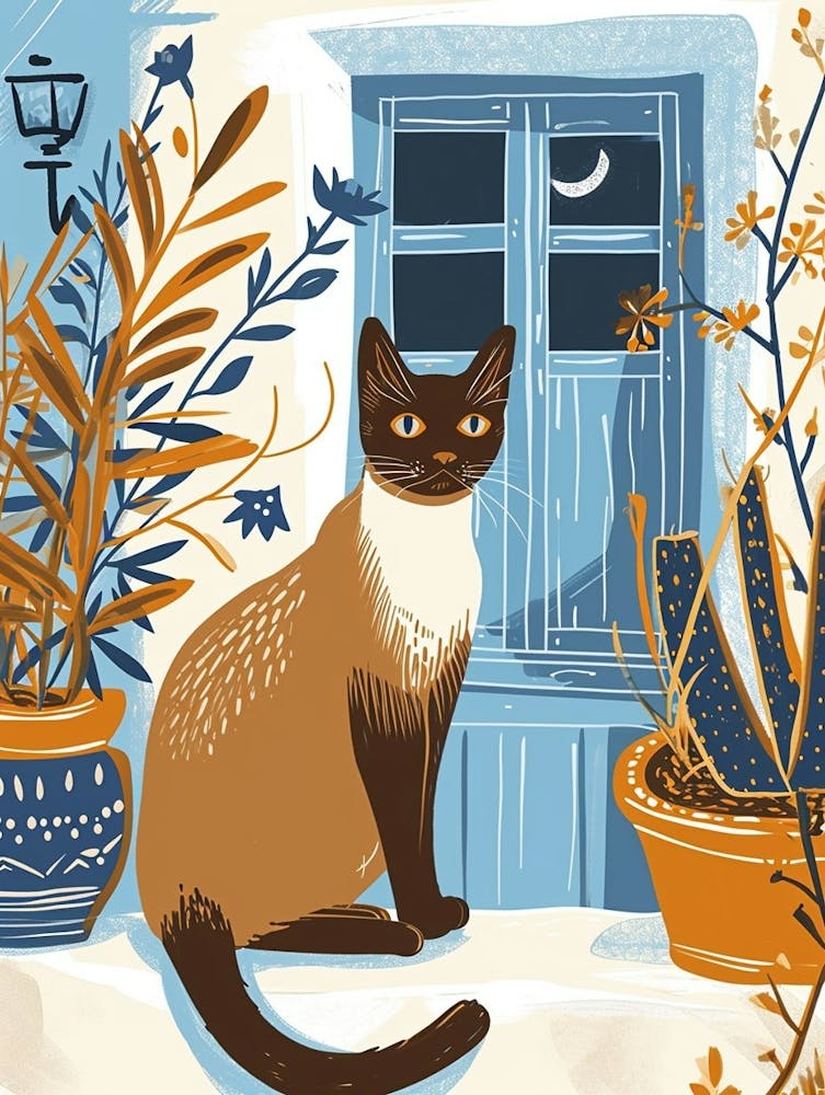 Siamese Cat Storybook Illustration 2