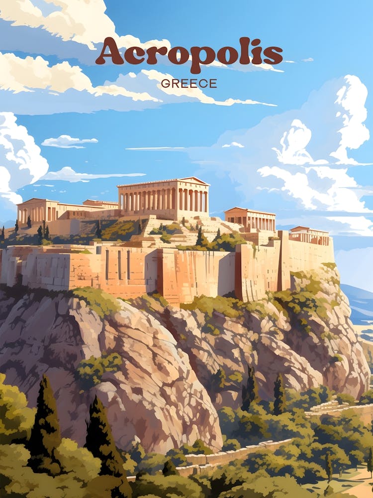 Acropolis Greece Athena Temple Modern Travel Art