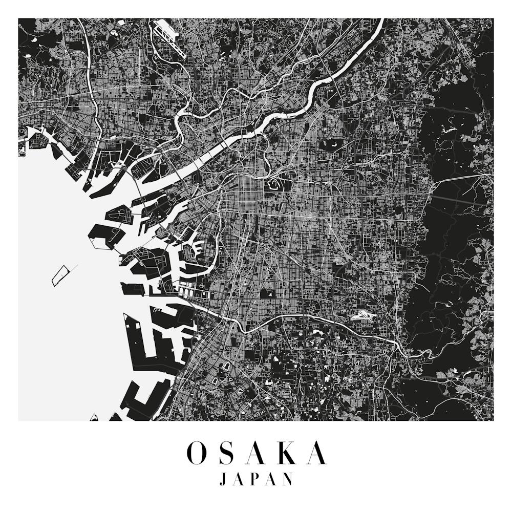 Osaka Japan Minimal Black Mono Street Map  Square