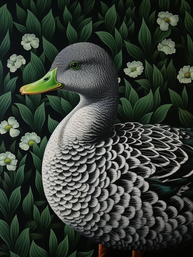 Ohara Koson Inspired Bird Painting Duck 1