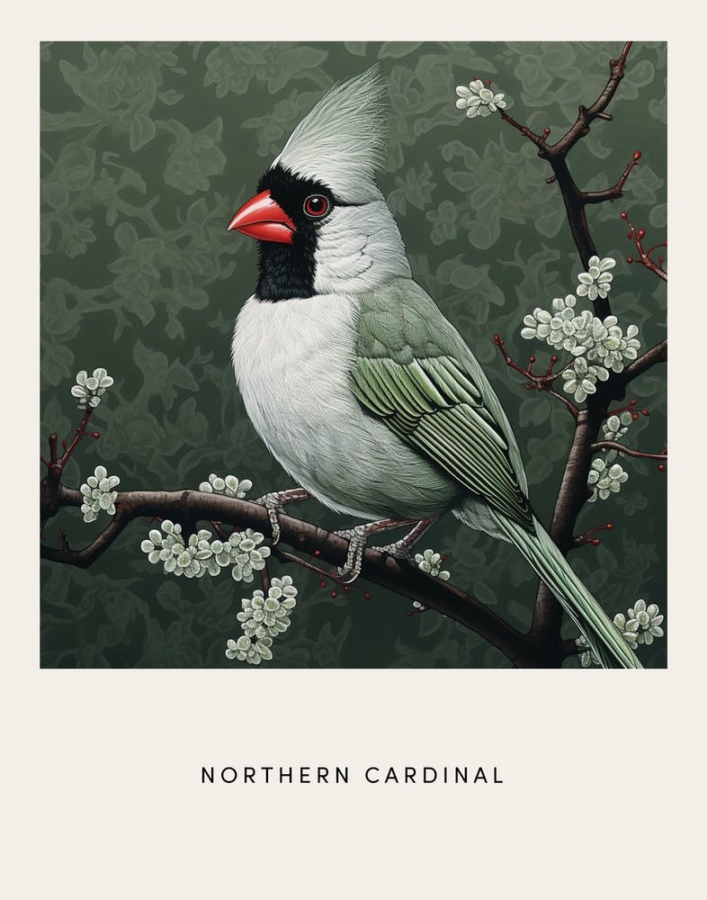 Ohara Koson Inspired Bird Painting Northern Cardinal 3 Poster
