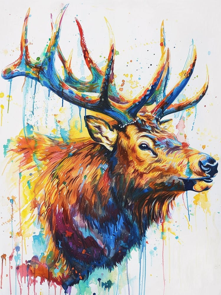 Elk Colourful Watercolour 2
