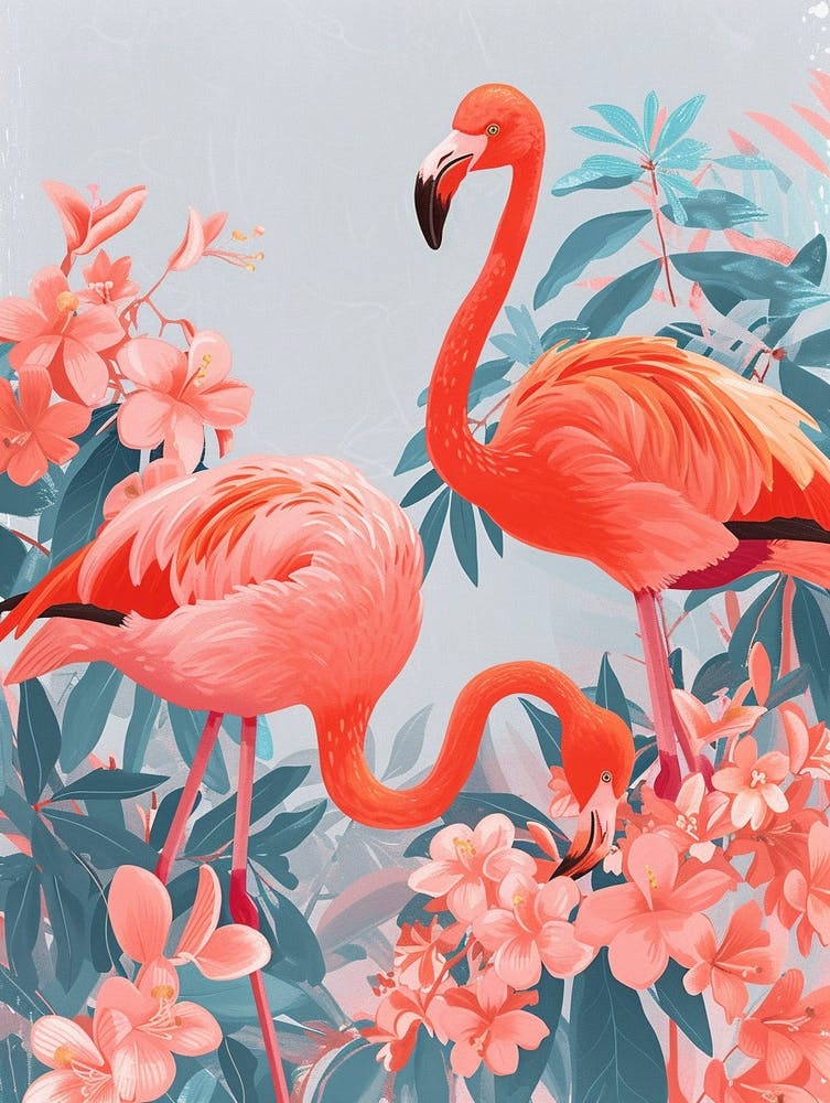 Illustration Minimaliste Flamant Nain et Bougainvillier 1