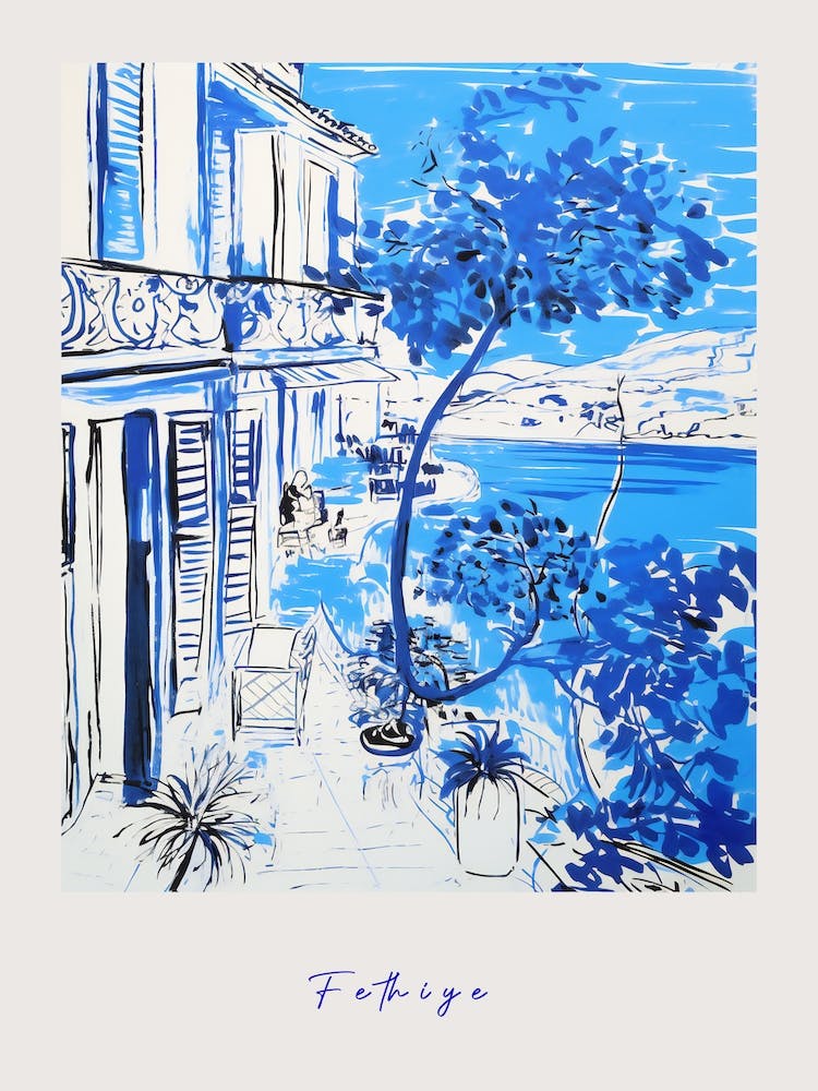 Fethiye Turkey Mediterranean Blue Drawing Poster