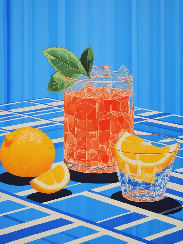 Orange Cocktail Blue Checkerboard
