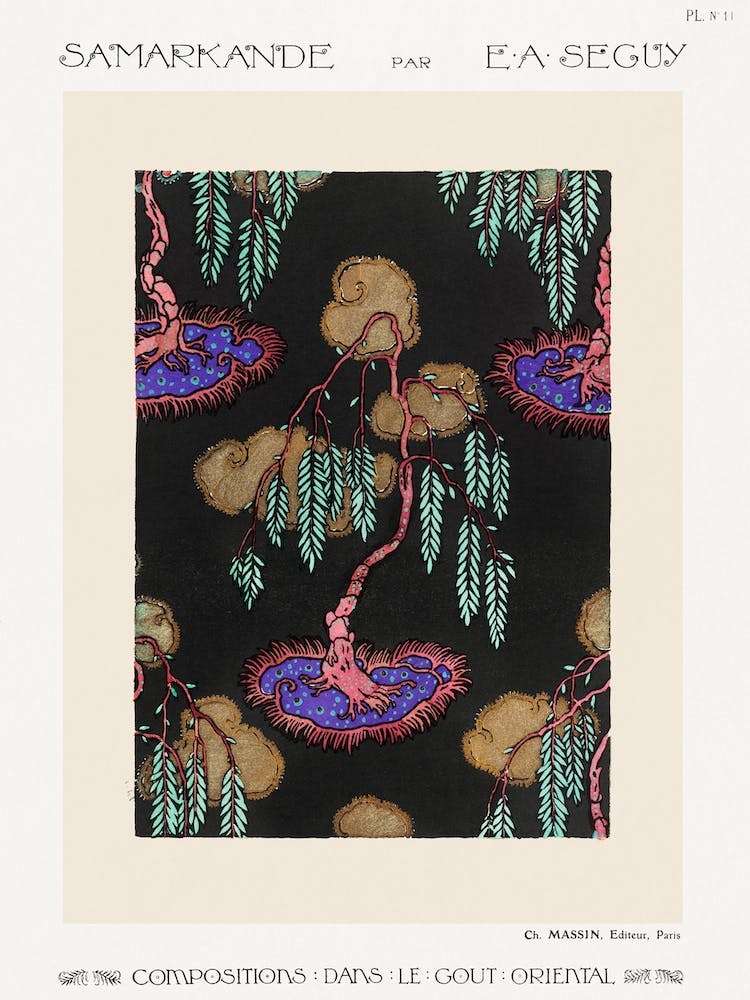 Tree Pochoir Pattern In Oriental Style, Eugène Séguy