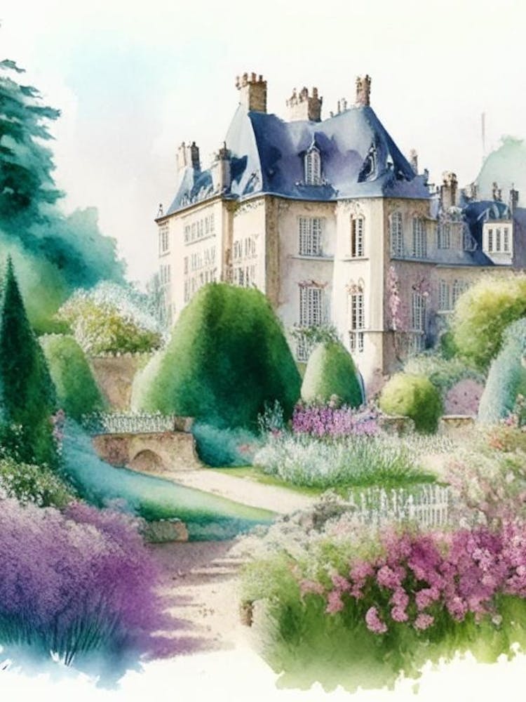 Château De Villandry Gardens, France Pastel Watercolour