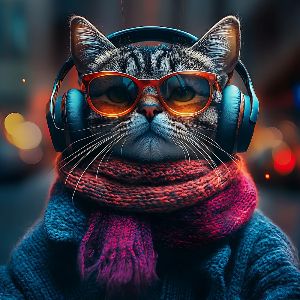 Cool Cat With Headphones Scarf 10