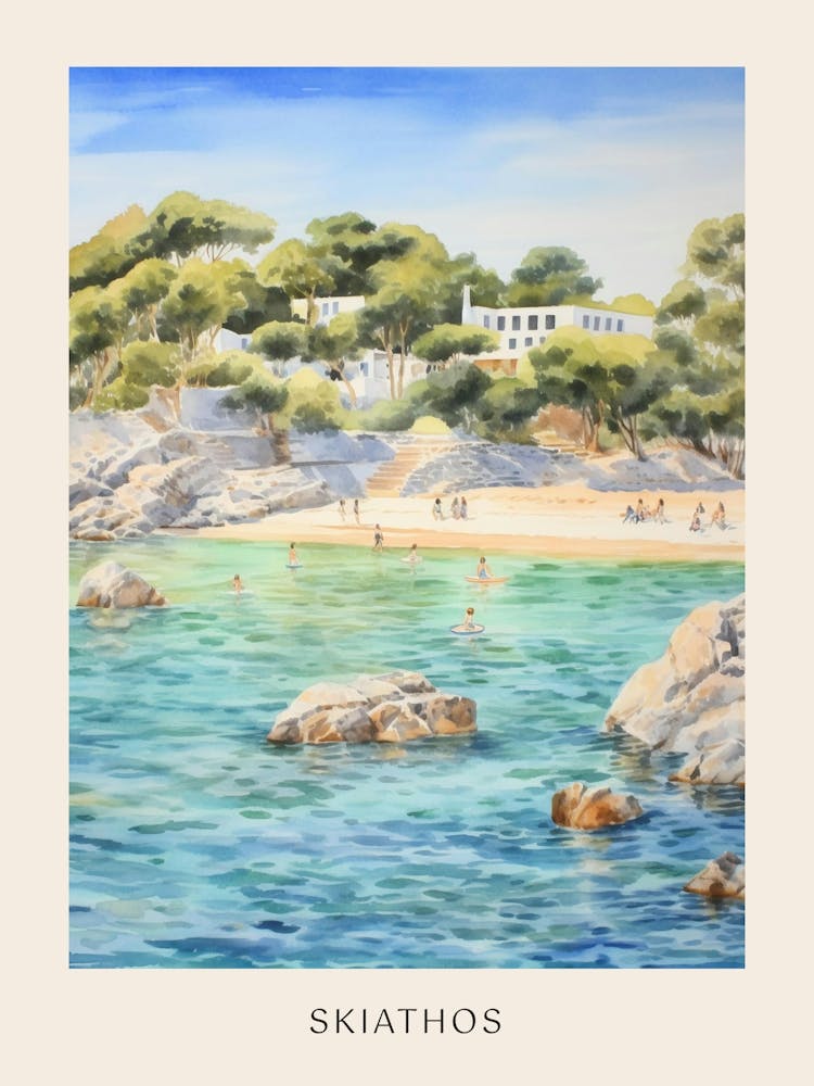Swimming In Skiathos Greece Watercolour Poster