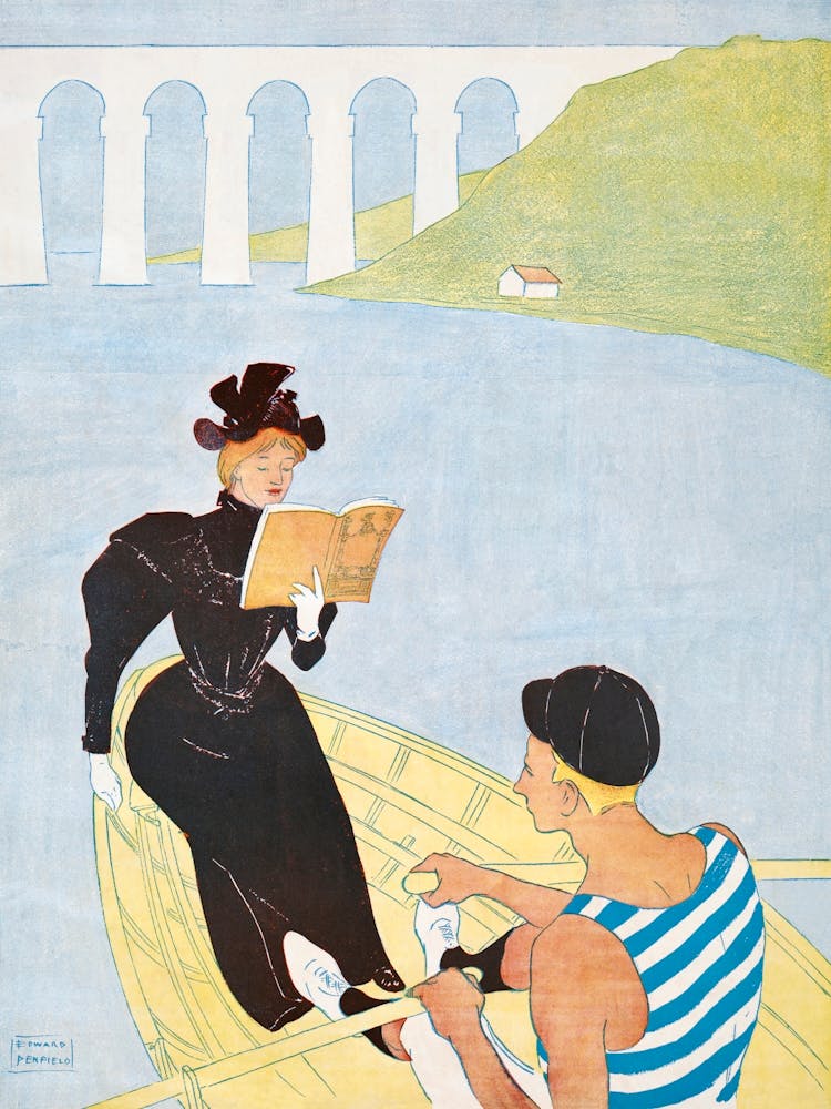 Woman Reading In A Row Boat (1894), Edward Penfield