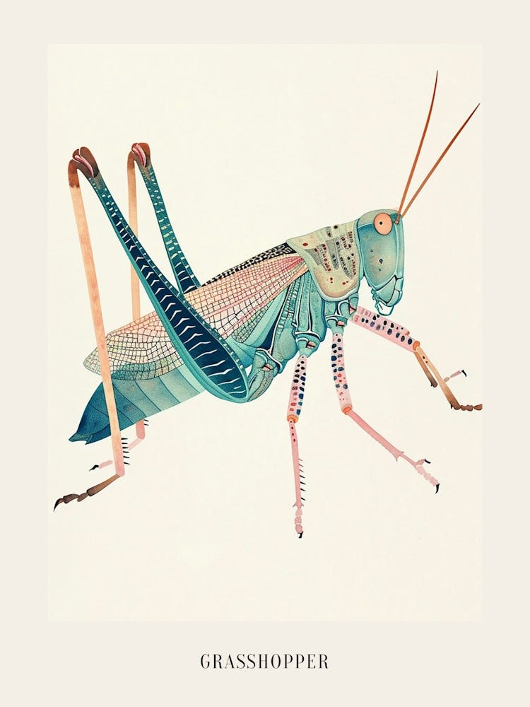 Colourful Insect Illustration Grasshopper 12 Poster