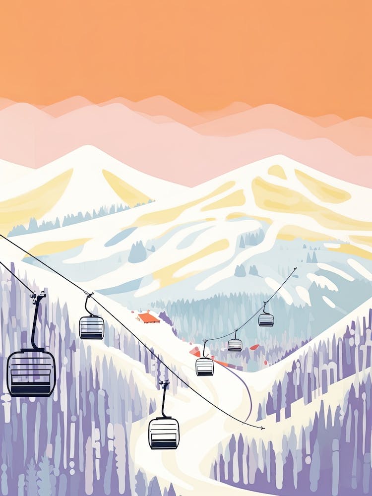 Banff Sunshine Village   Alberta, Canada, Ski Resort Pastel Colours Illustration 1