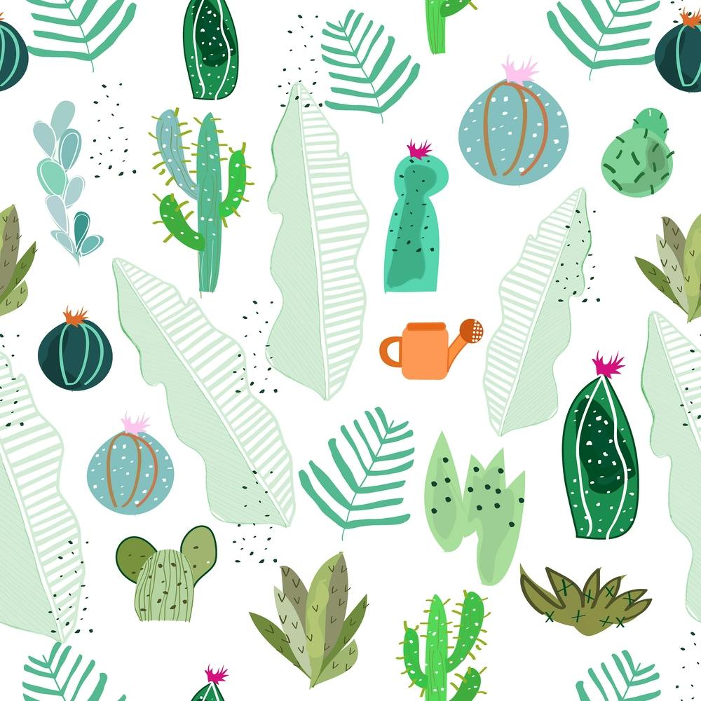 Cactus And Flowers Tropical Pattern Square
