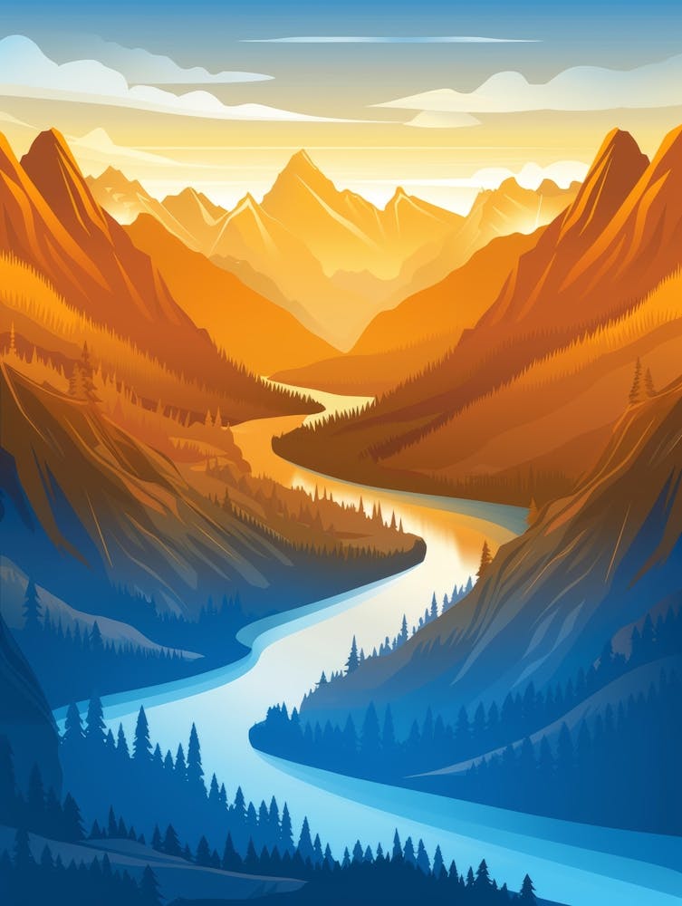 Landschaft mit Bergen und Fluss 2