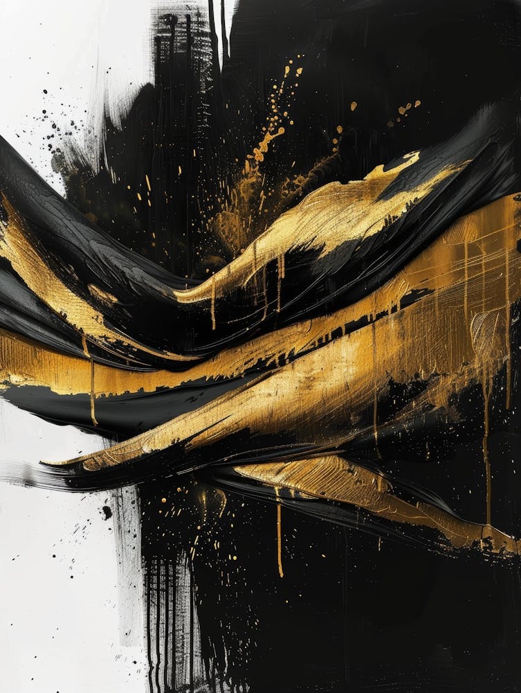 Gold And Black Abstract Painting 129