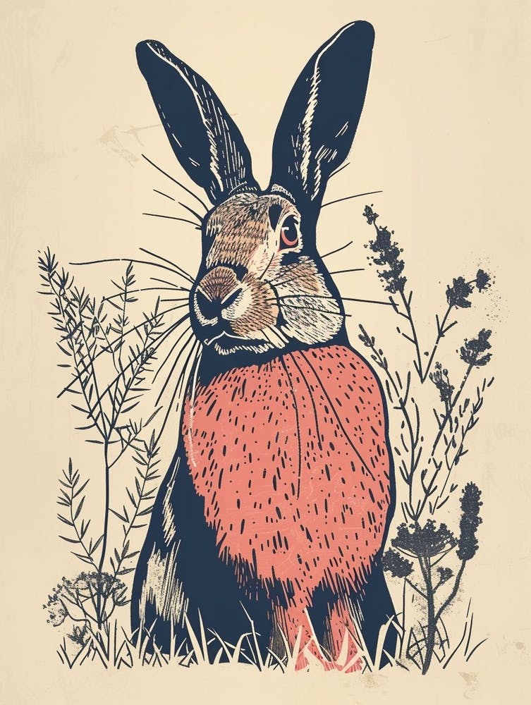 Harlequin Blockprint Rabbit Illustration 1