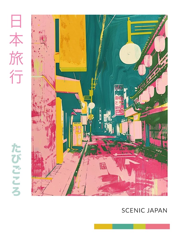 Japan Pink Silkscreen Street Scene Poster