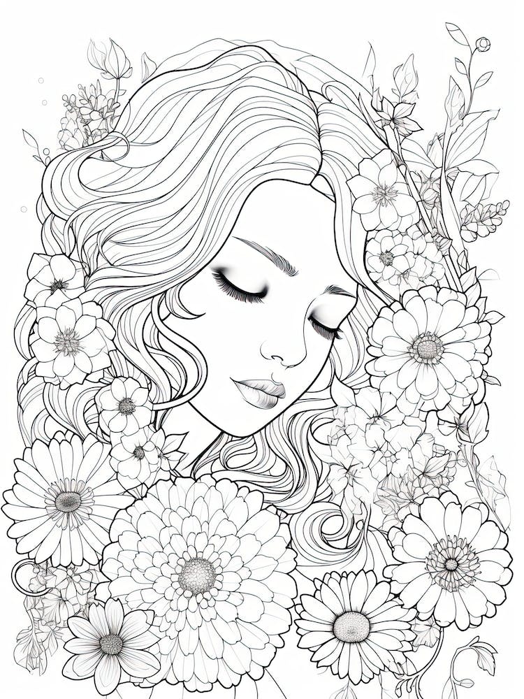 Bloom Body Girl Line Art 7