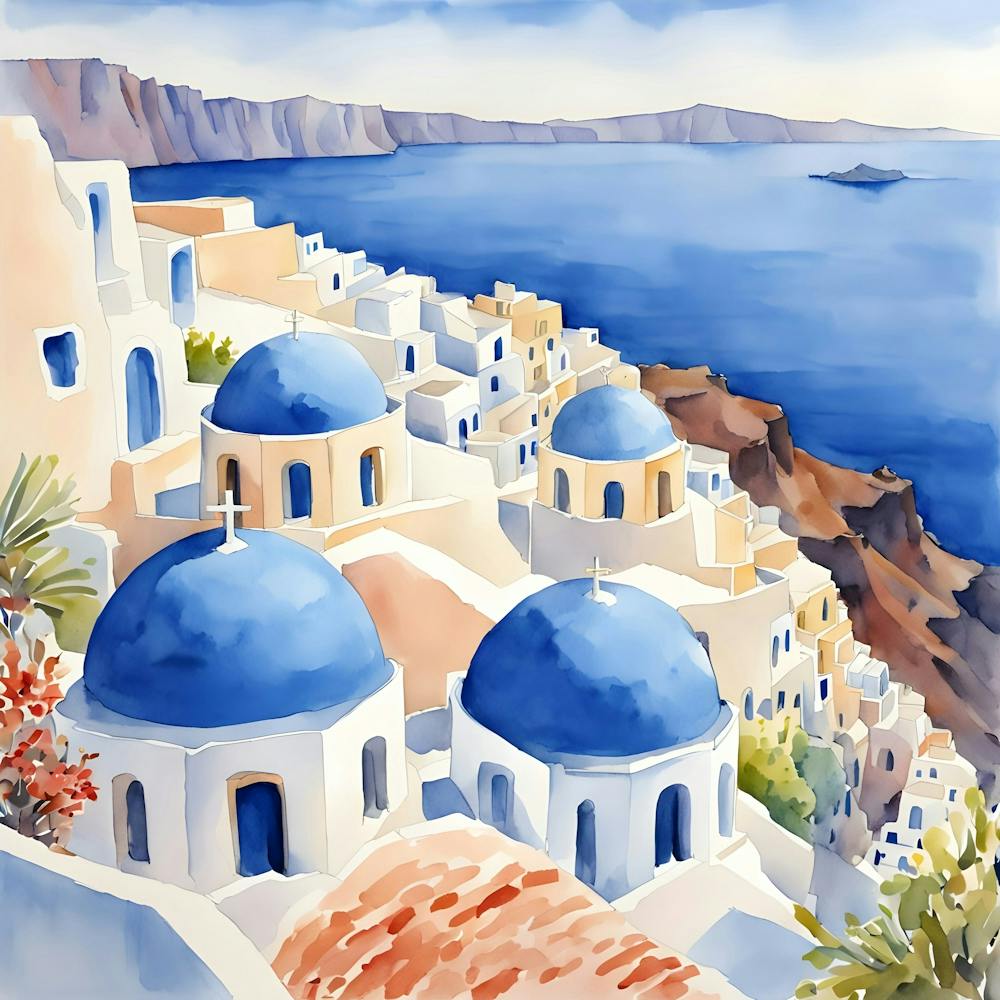 Santorini Greece Watercolor 6