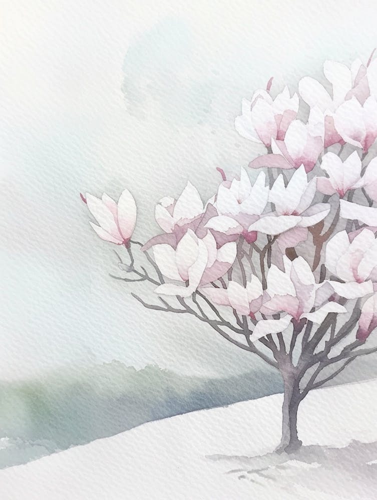 Magnolia Tree Atmospheric Watercolour Painting 2