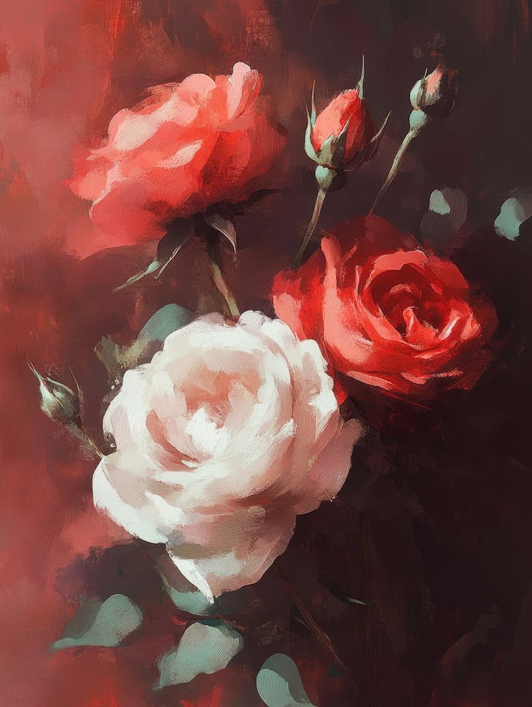 Bouquet Of Roses With Oil Painting Style