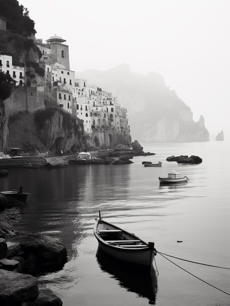 Amalfi Coast, Italy, Black And White Analogue Photograph 3