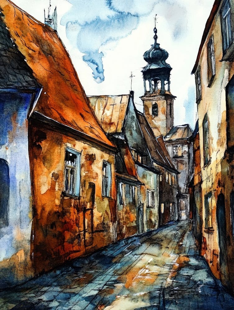 Old Riga, Latvia, Painting, Illustration