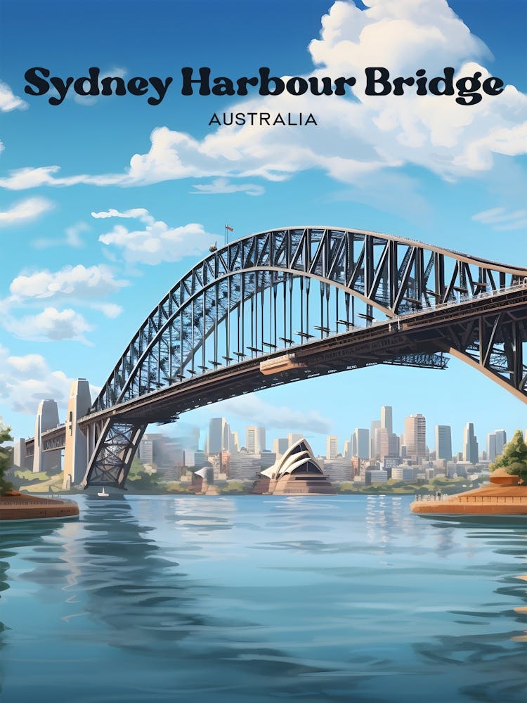 Sydney Harbour Bridge Australia Summer Travel Art Illustration