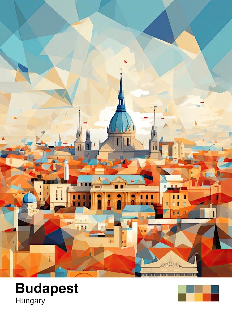 Budapest, Hungary, Geometric Illustration 2 Poster