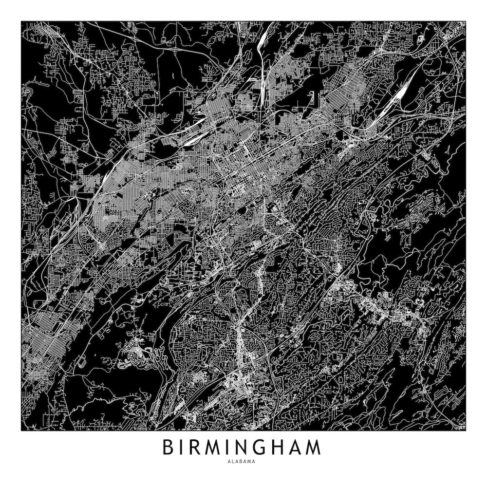 Birmingham Black And White Map Square