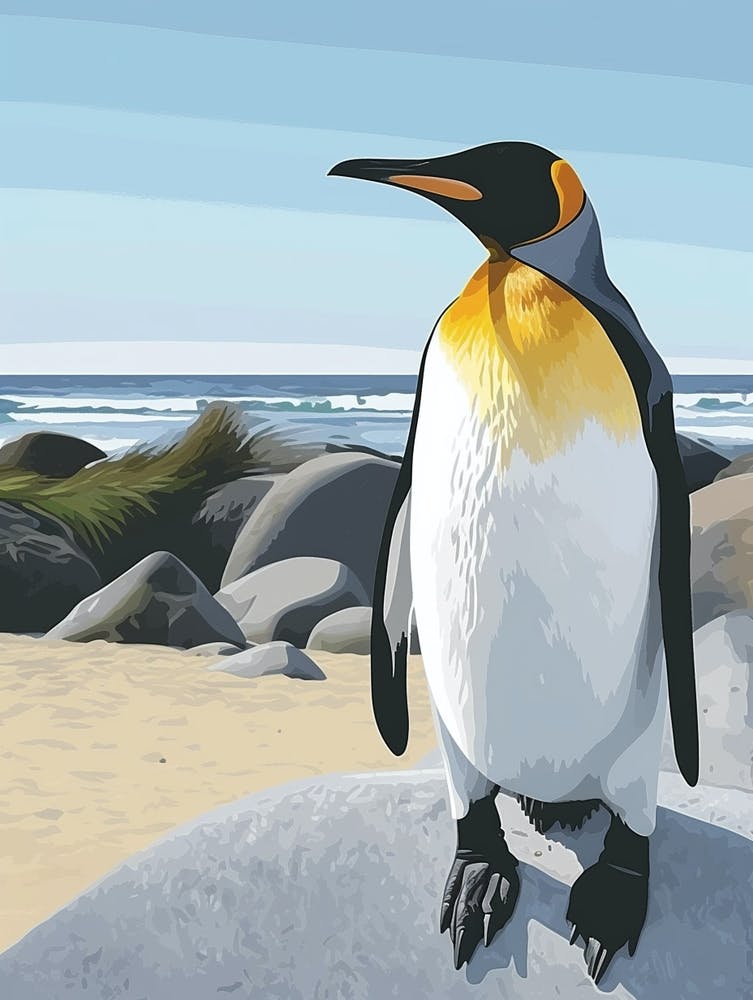 King Penguin Boulders Beach Simons Town Minimalist Illustration 2