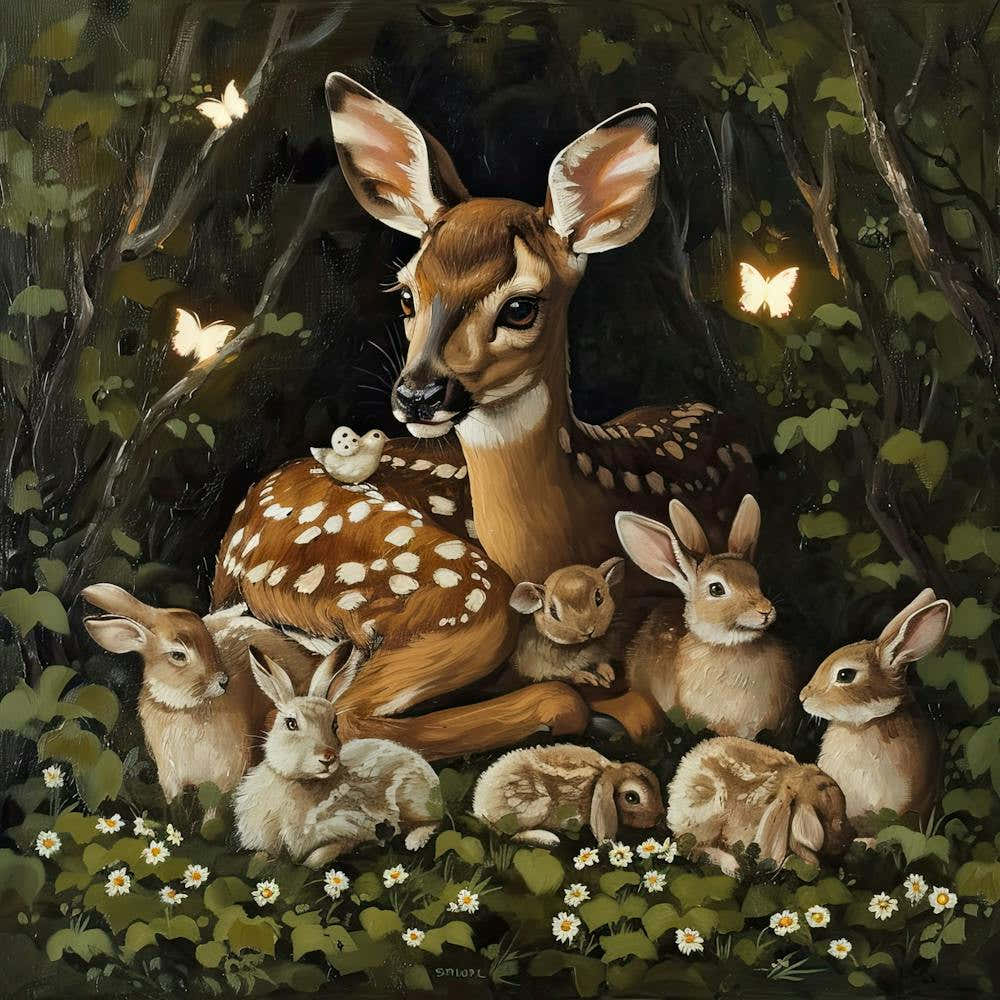 Fawn And Rabbits Fairycore Painting 4