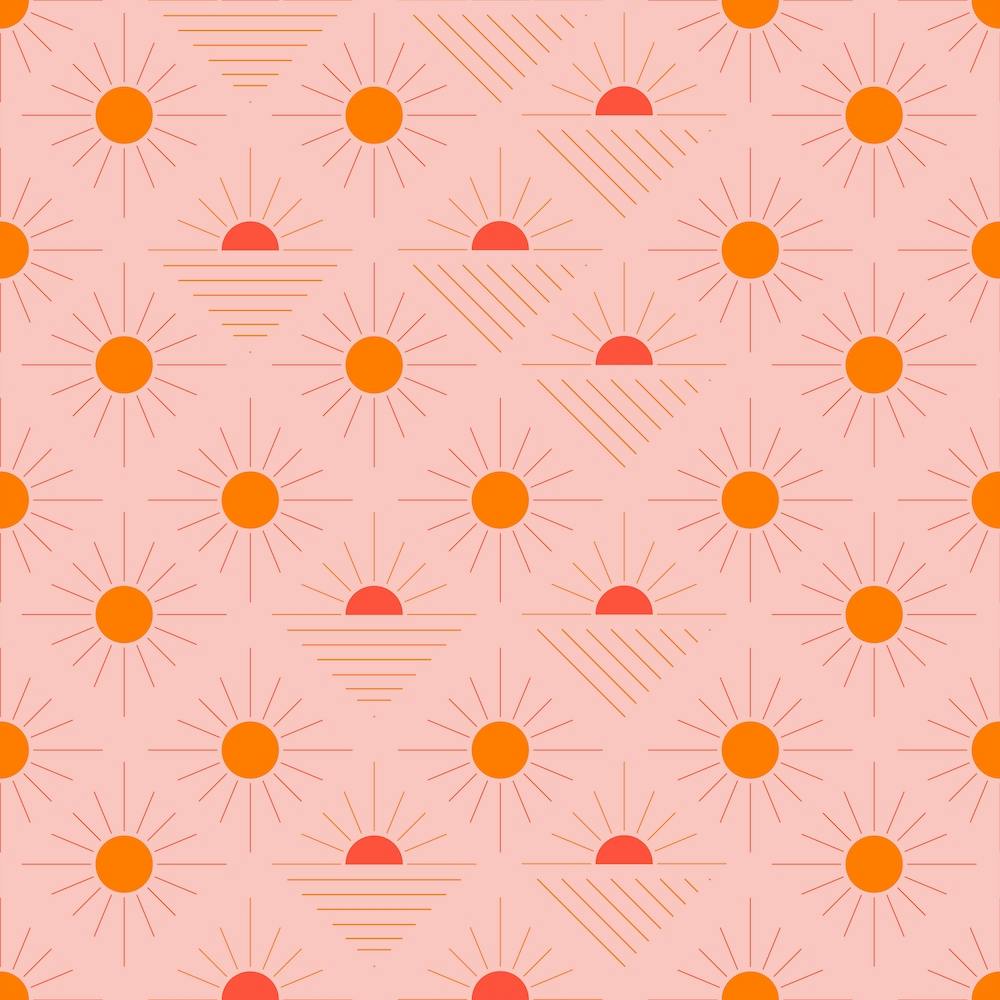 Geometric Pattern With Bright Orange Sunshine On Light Pink Square