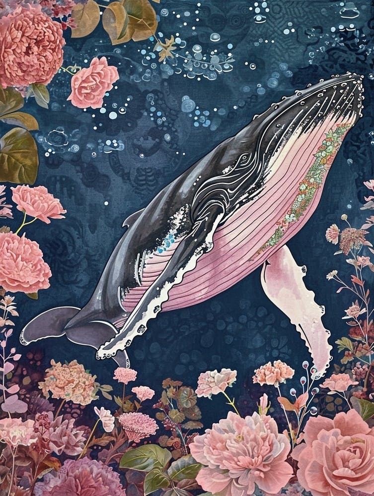 Floral Animal Painting Humpback Whale 3