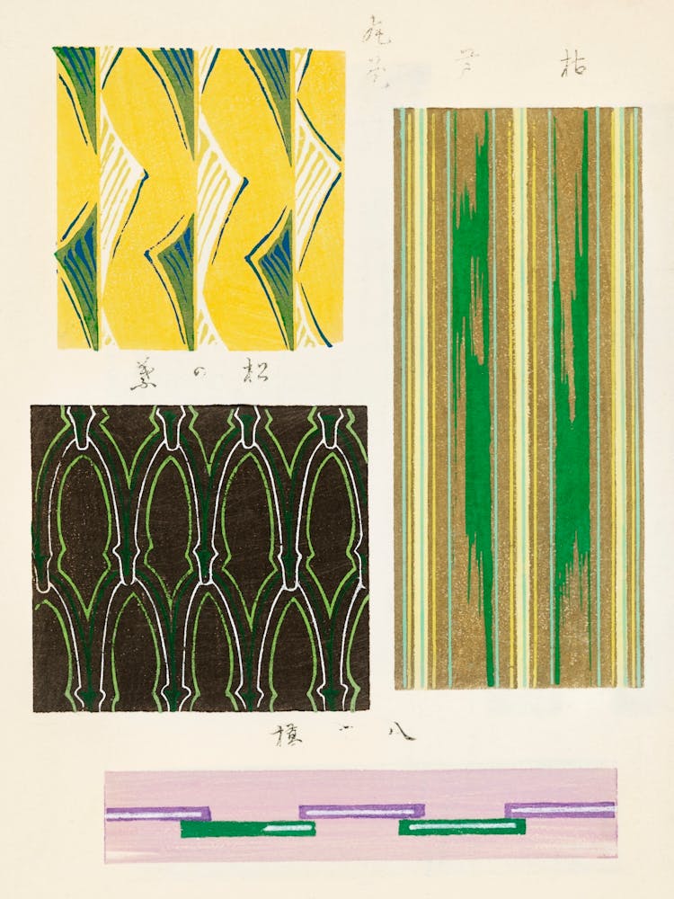Vintage Ukiyo-e Woodblock Print Of Japanese Textile, Shima Shima, Furuya Korin (187)