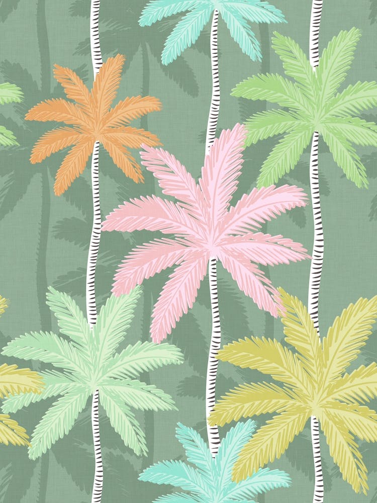 Retro Palm Springs Chic - Pastel Tropic Botanicals vert