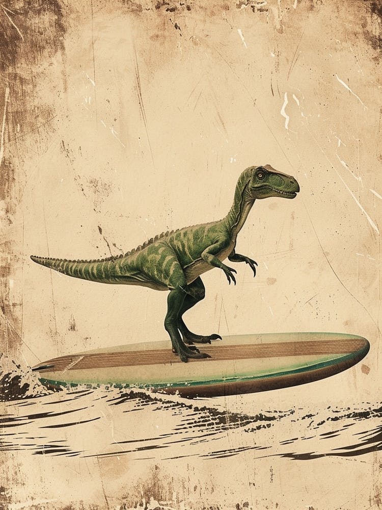 Vintage Baryonyx Dinosaur On A Surf Board              2