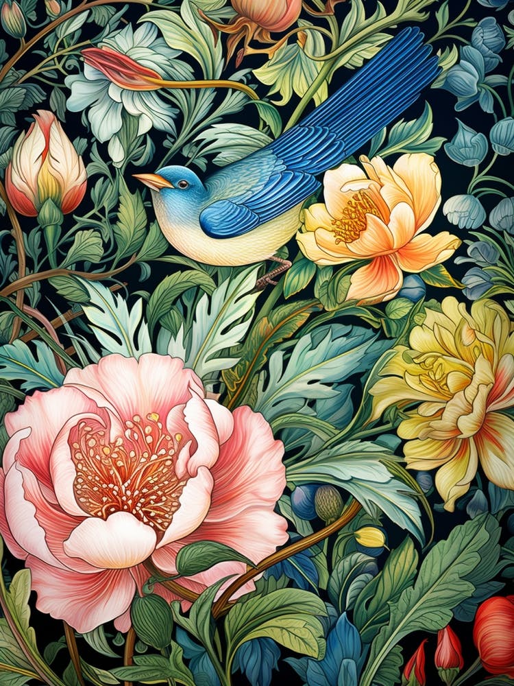 Bird In A Flower Garden 1