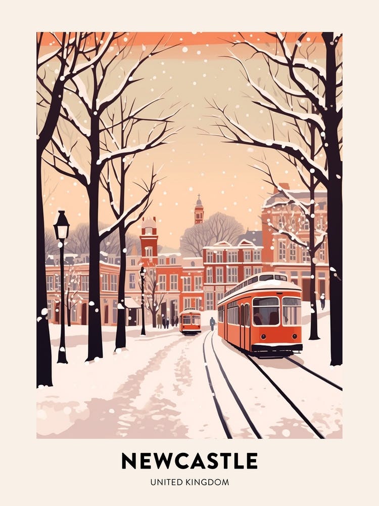 Vintage Winter Travel Poster Newcastle United Kingdom 2
