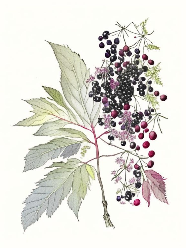 Elderberry Spices And Herbs Pencil Illustration 2